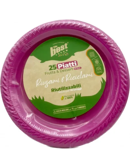 25 Piatti Frutta e Dessert Riutilizzabili Linea The Best Diametro 17cm - Fucsia