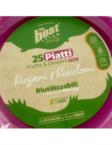 25 Piatti Frutta e Dessert Riutilizzabili Linea The Best Diametro 17cm - Fucsia