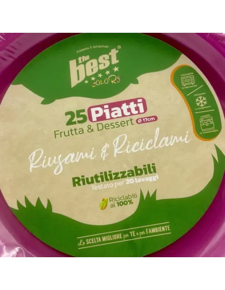 25 Piatti Frutta e Dessert Riutilizzabili Linea The Best Diametro 17cm - Fucsia