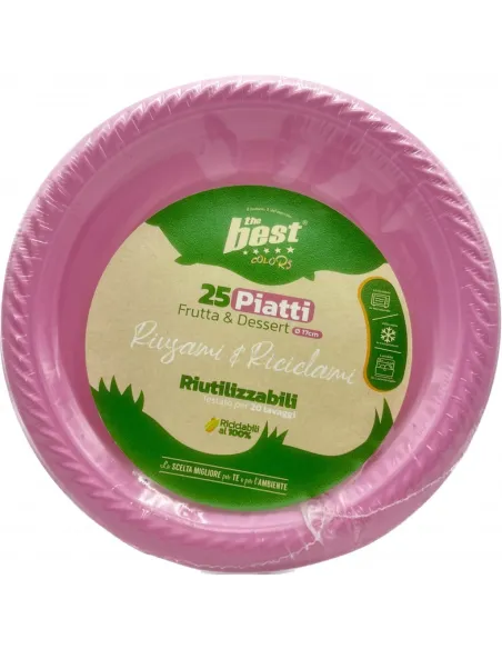 25 Piatti Frutta e Dessert Riutilizzabili Linea The Best Diametro 17cm -Rosa