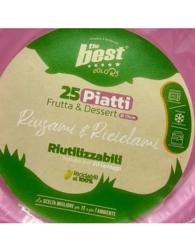 25 Piatti Frutta e Dessert Riutilizzabili Linea The Best Diametro 17cm -Rosa