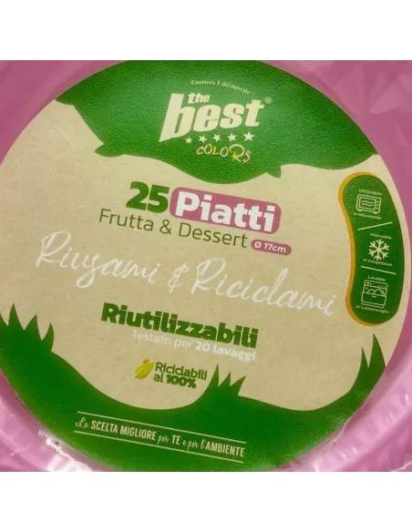 25 Piatti Frutta e Dessert Riutilizzabili Linea The Best Diametro 17cm -Rosa