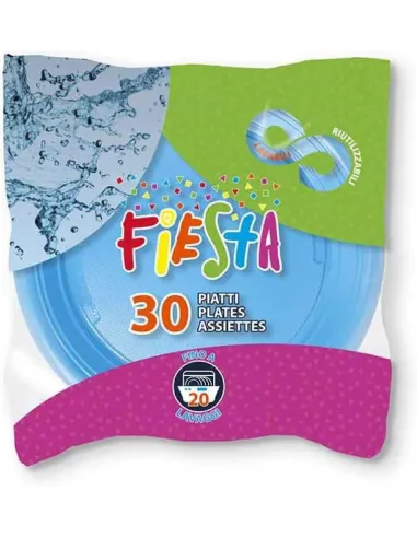 30 Piatti Piani Riutilizzabili Celeste Diametro 22cm| Aristea