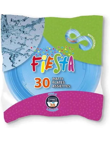 30 Piatti Piani Riutilizzabili Celeste Diametro 22cm| Aristea