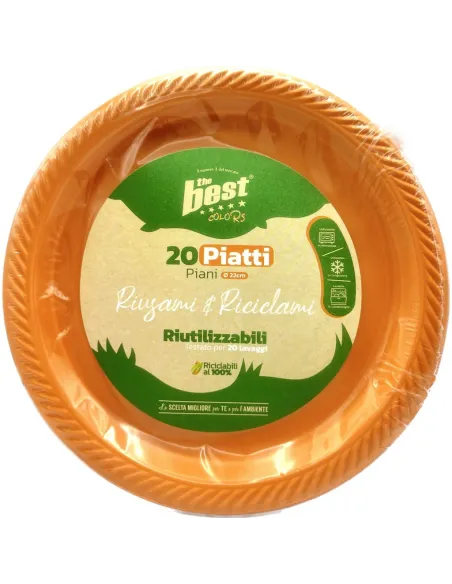 20 Piatti Piani Riutilizzabili Arancione Diametro 22 cm| The Best