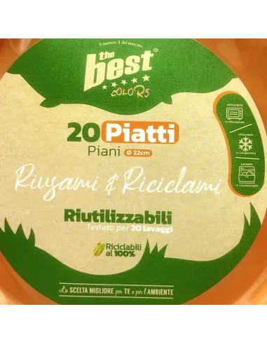20 Piatti Piani Riutilizzabili Arancione Diametro 22 cm| The Best