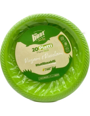 20 Piatti Piani Riutilizzabili Verde Diametro 22 cm| The Best