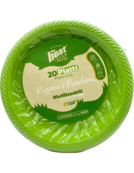 20 Piatti Piani Riutilizzabili Verde Diametro 22 cm| The Best
