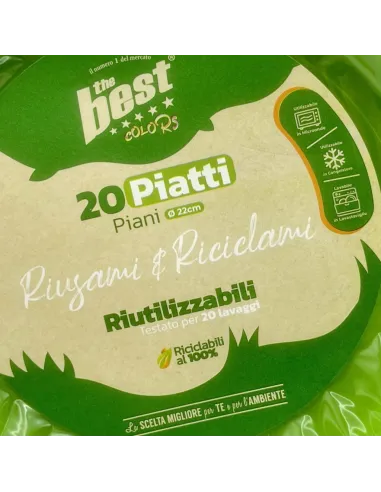 20 Piatti Piani Riutilizzabili Verde Diametro 22 cm| The Best