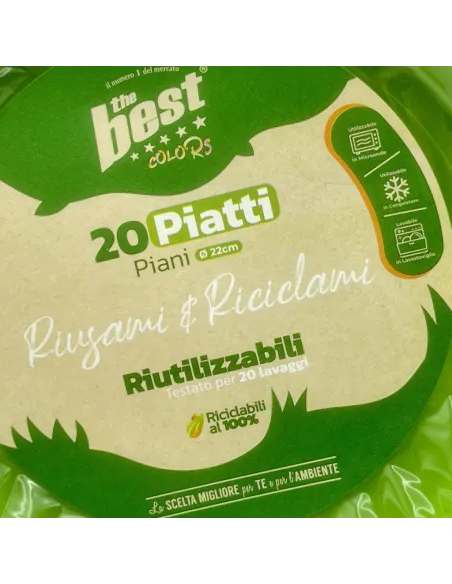 20 Piatti Piani Riutilizzabili Verde Diametro 22 cm| The Best