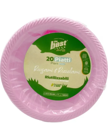 20 Piatti Piani Riutilizzabili Rosa Diametro 22 cm| The Best