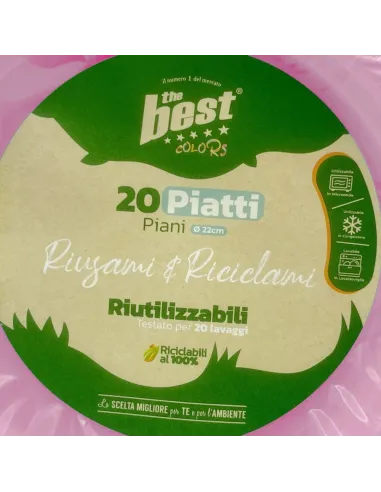 20 Piatti Piani Riutilizzabili Rosa Diametro 22 cm| The Best