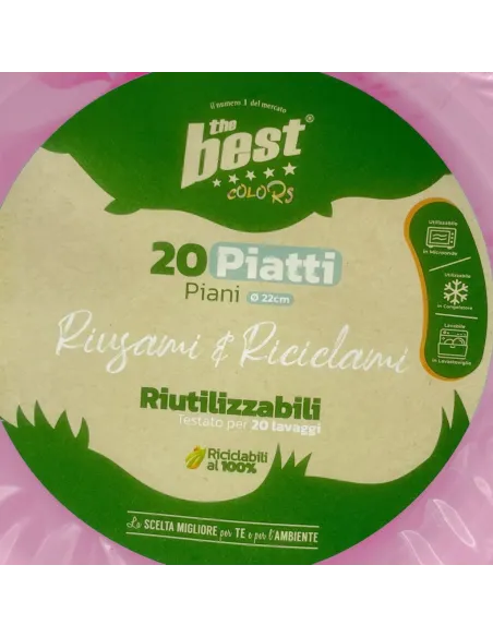 20 Piatti Piani Riutilizzabili Rosa Diametro 22 cm| The Best