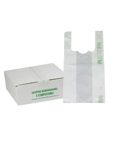 500 Shopper Bio Bianche  - 27x50 cm - Resistenti, Ecologiche e Compostabili