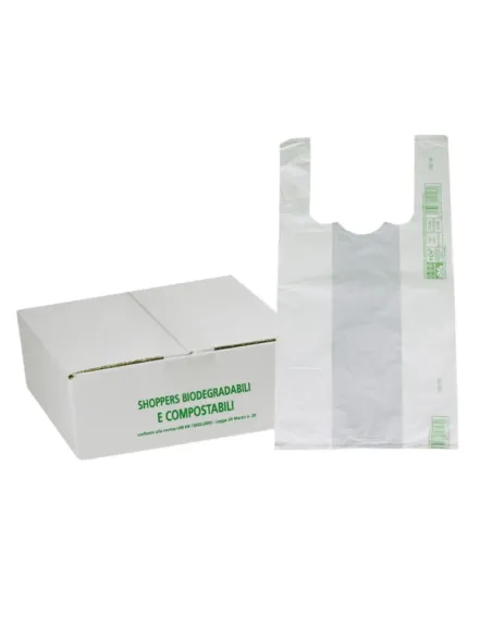 500 Shopper Bio Bianche  - 27x50 cm - Resistenti, Ecologiche e Compostabili