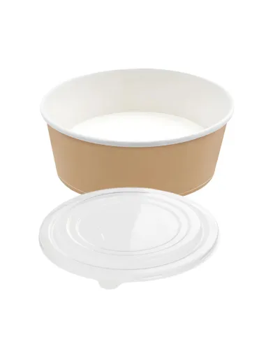 3 Ciotole Pokè 1100ml - Bianco e Avana - Ø165mm H60mm con Coperchio – Ideale per Asporto e Delivery
