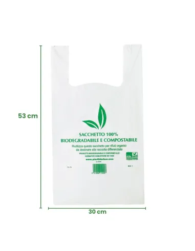Shopper Bio Bianche Piccole - 27x50 cm - 250 Pezzi - Resistenti, Ecologiche e Compostabili