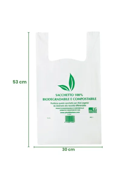 Shopper Bio Bianche Piccole - 27x50 cm - 250 Pezzi - Resistenti, Ecologiche e Compostabili