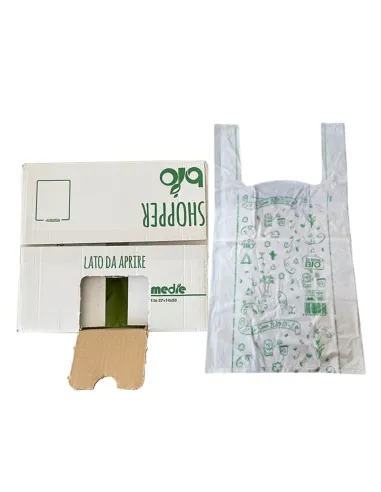 Shopper Bio Bianche Piccole - 27x50 cm - 250 Pezzi - Resistenti, Ecologiche e Compostabili