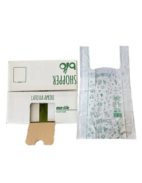 Shopper Bio Bianche Piccole - 27x50 cm - 250 Pezzi - Resistenti, Ecologiche e Compostabili