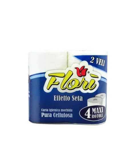 Carta Igienica Flori Effetto Seta – 4 Maxi Rotoli, Pura Cellulosa