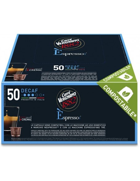 50 Capsule Nespresso Vergnano Compostabili Miscela Decaffeinato