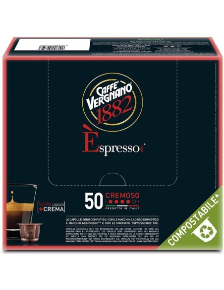 50 Capsule Nespresso Vergnano Compostabili Miscela Cremoso
