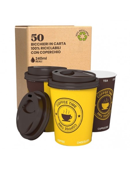 Compatibili 50 Bicchieri Caffè ASPORTO in Carta 240ml + 50