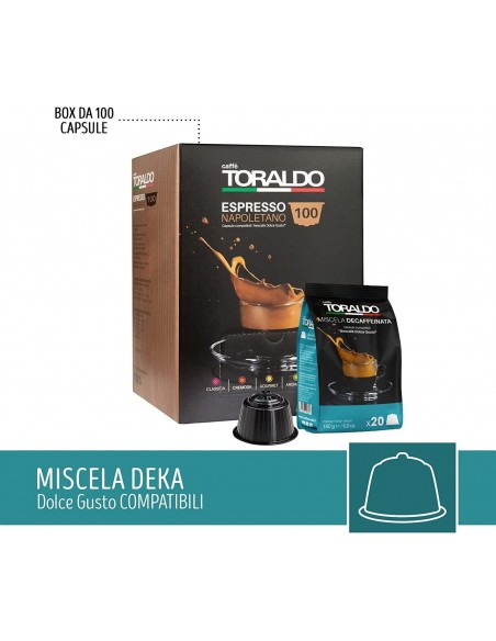 100 Kapseln Nescafé Dolce Gusto Kaffee Toraldo DEK Espresso
